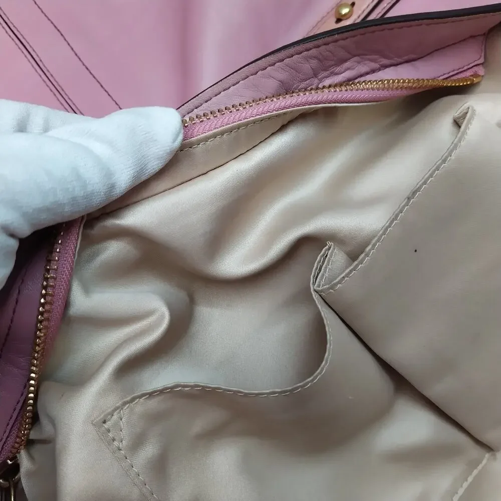 Coach Audrey Pink Leather Zipper Closure Hobo Shoulder bag